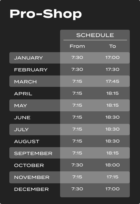 Proshop schedule Las Ramblas